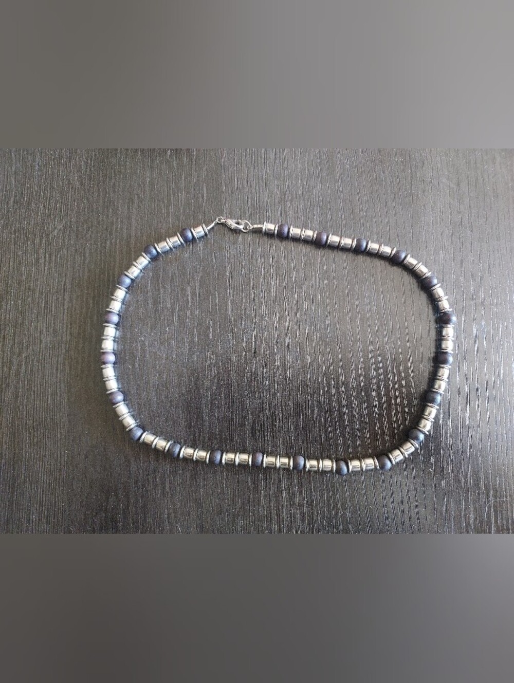 Hematite Beaded Choker Necklace - Silver/Black